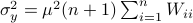 sigma_y^2 = mu^2(n+1)sum^n_{i=1}W_{ii}