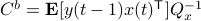 C^b=mathbf{E}[y(t-1)x(t)^{mathsf{T}}]Q_x^{-1}