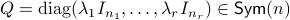 Q=mathrm{diag}(lambda_{1}I_{n_1},dots,lambda_{r}I_{n_r})in mathsf{Sym}(n)