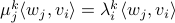 mu_j^k langle w_j, v_i rangle = lambda_i^k langle w_j, v_i rangle